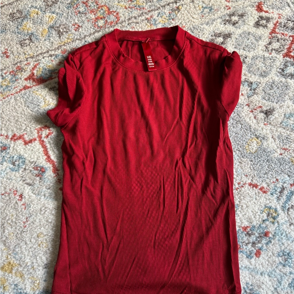 SKIMS Ribbed Short Sleeve Crewneck Top - Red